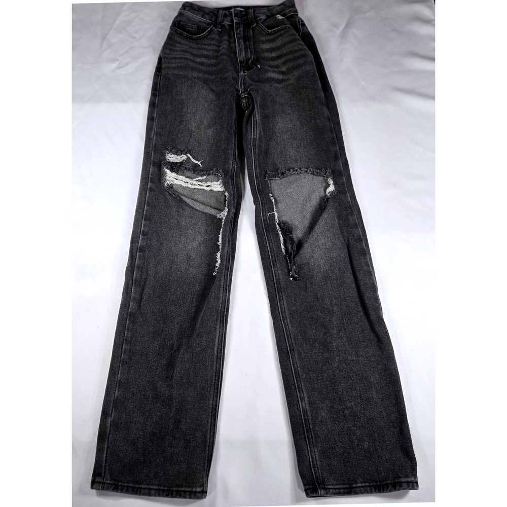 PacSun 90s Boyfriend Jeans 23 Black Distressed Ripped High Waisted Denim Thrash